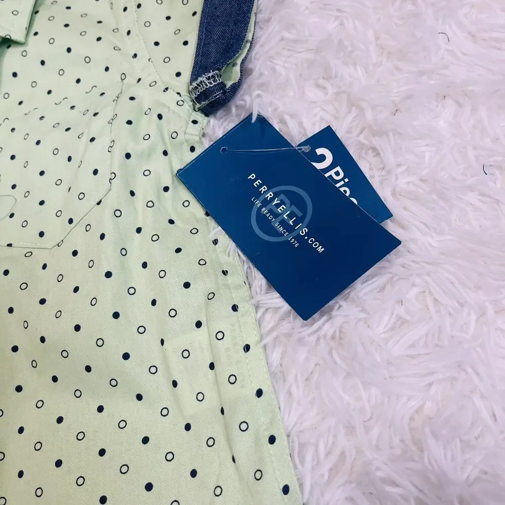 Perry Ellis Boys Color‎ Button Up Polo Short Sleeve Toddler boys 2T Pastel Green